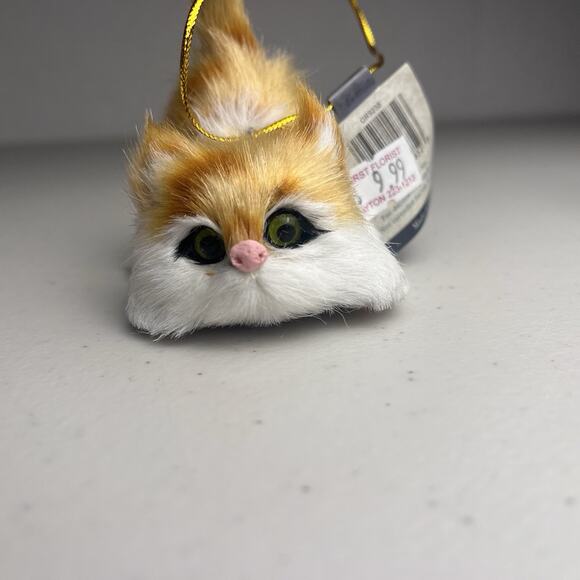 Cat Kitten Faux Fur Christmas Ornament Miniature Mini Glass Eyes Orange Black - Picture 10 of 15